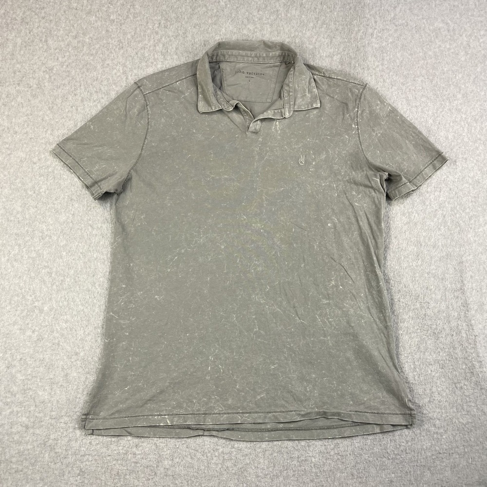 John Varvatos Gray Burnout Polo Shirt Mens Large Short Sleeve K6529Z3 Logo